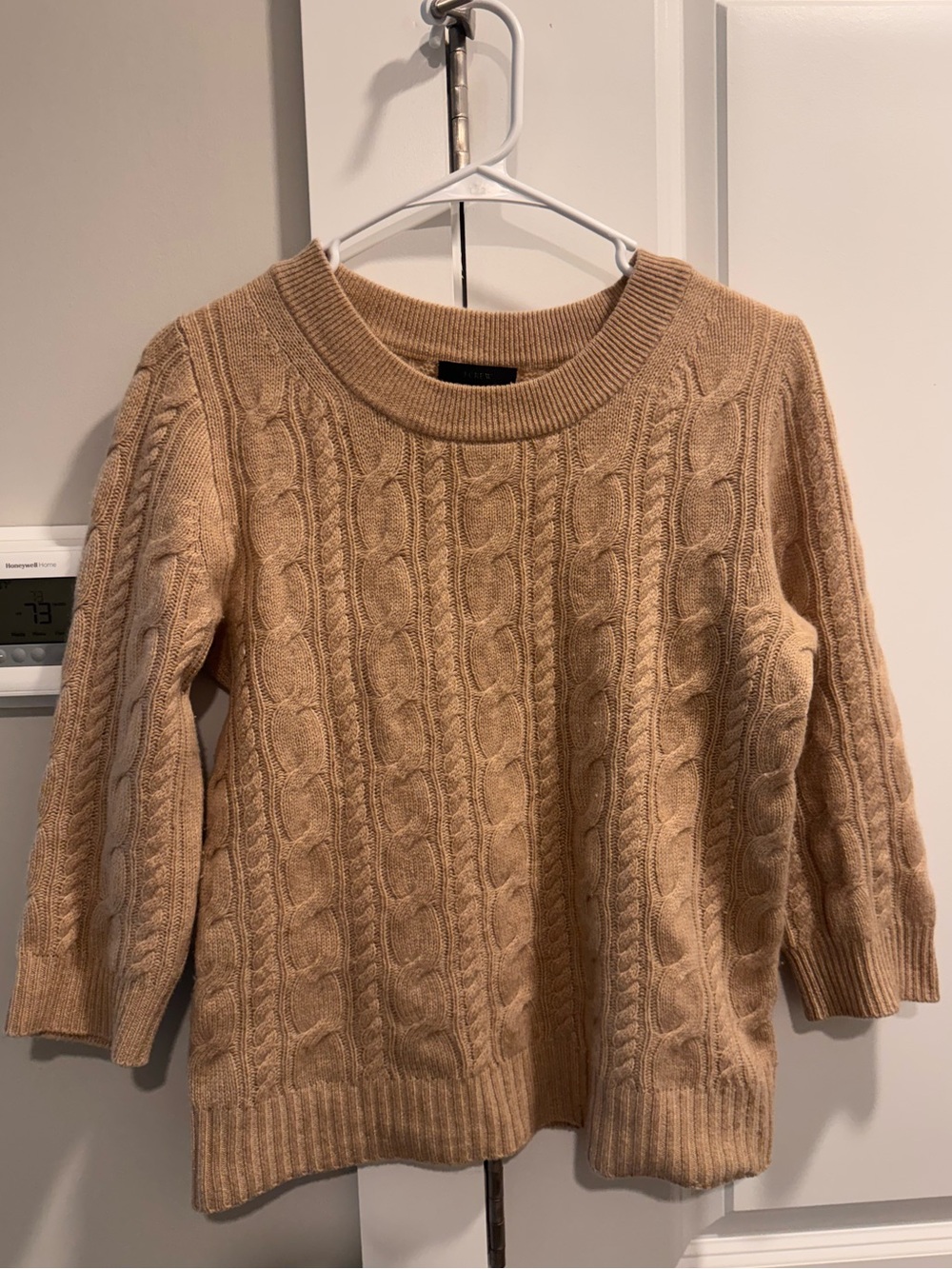 J.Crew 100% Italian Cashmere 3/4 Sleeve Cable Knit Crewneck Sweater - Small